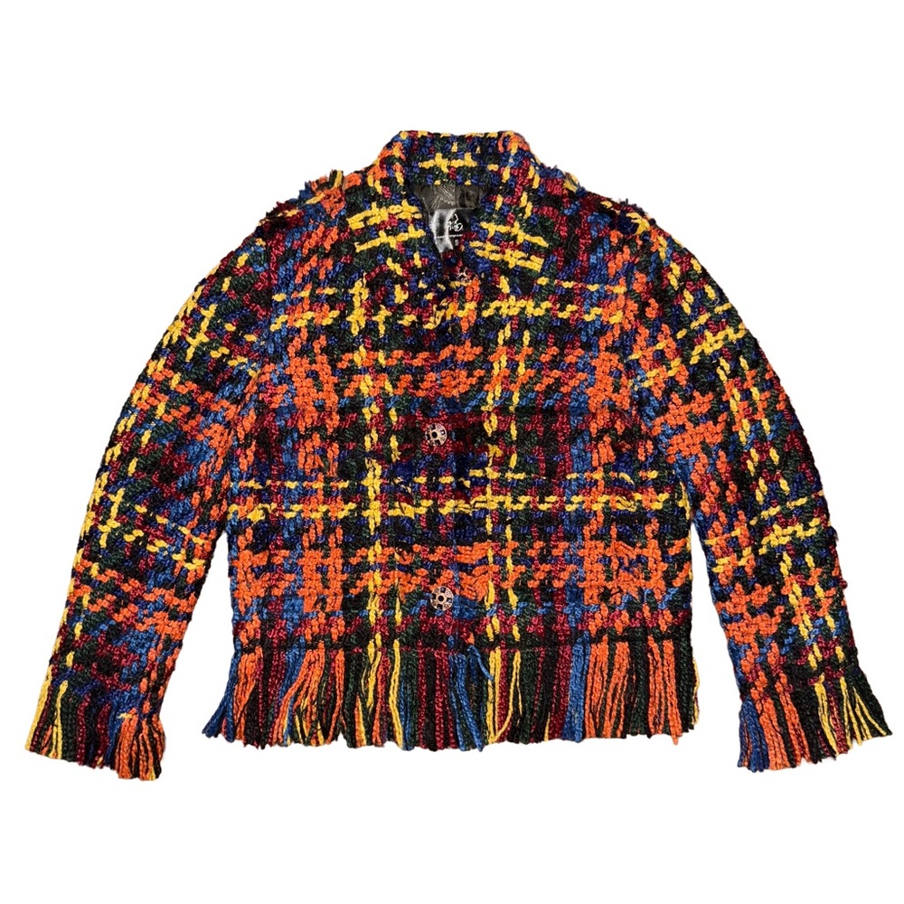 Multicolor Plaid Woven Yarn Fringe Heavyweight Jacket Dopamine Artsy Maximalist